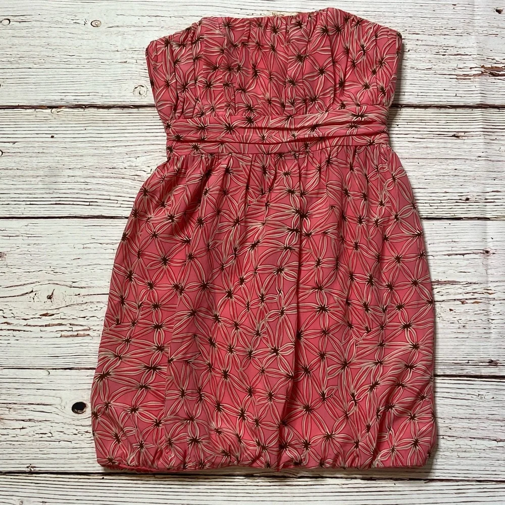 MILLY of New York Strapless Coral Print Bubble Hem Dress Sz 6 - Picture 3 of 14